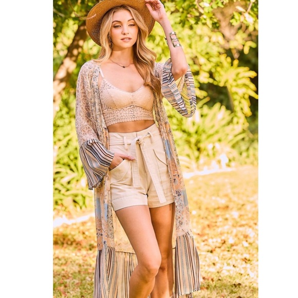 Mixed Media Floral Print Maxi Length Duster Boho Kimono - Picture 3 of 8